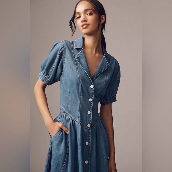 Pilcro Blue Denim Midi Jean Shirt Dress - Picture 2 of 5
